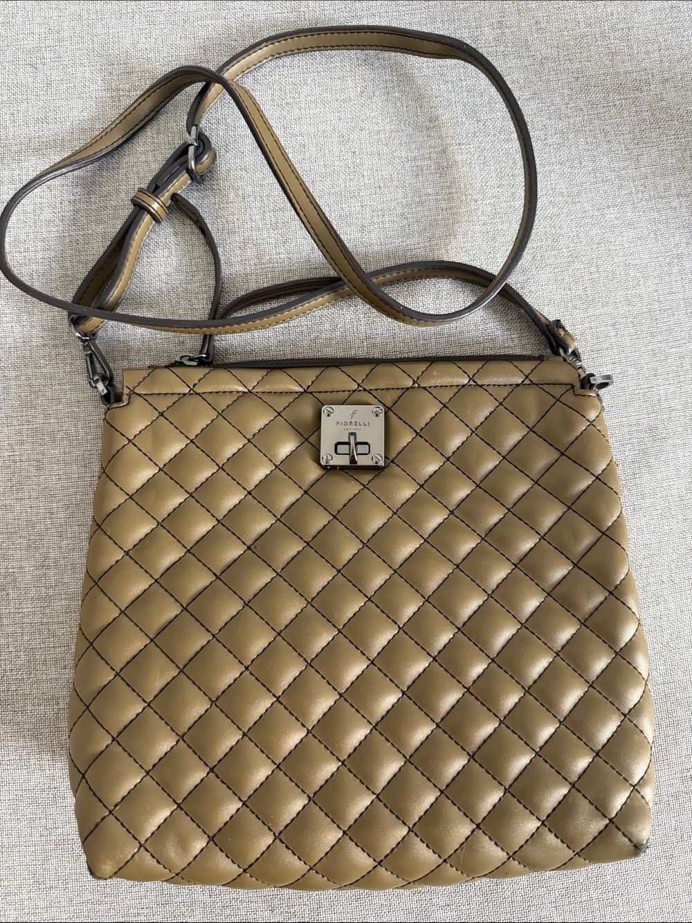 Fiorelli Quilted Olive Crossbody Bag with Turn-Lock